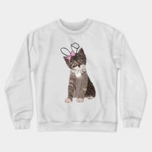 Cute hand drawn cat with easter bunny ear and pink ribbon Crewneck Sweatshirt